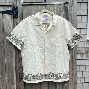 Goodfellow & CO Cream Embroidered Standard Fit Short Sleeve Button Up,L,NWT